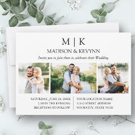 Moderne Minimalistische Monogram Wedding 3 Foto Einladung