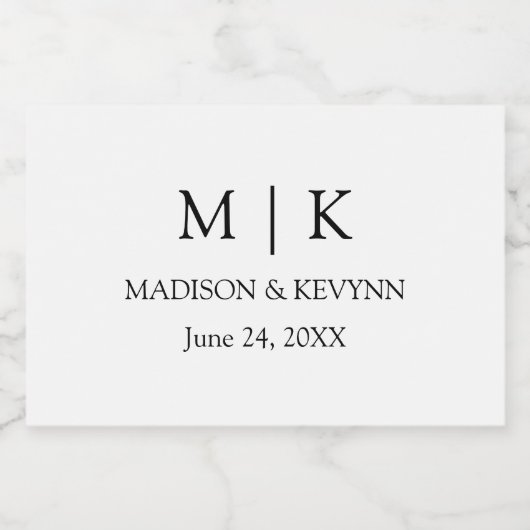 Moderne Minimalistische Monogram Wedding Mini Schaumweinetikett (Einzelnes Label)