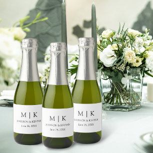 Moderne Minimalistische Monogram Wedding Mini Schaumweinetikett