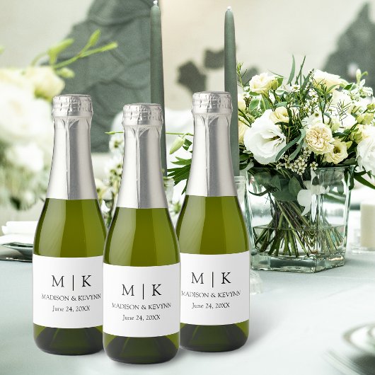 Moderne Minimalistische Monogram Wedding Mini Schaumweinetikett