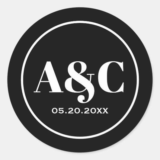 Moderne Minimalistische Monogram Wedding Round Sti Runder Aufkleber (Vorderseite)
