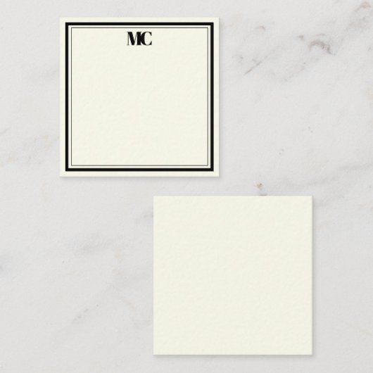 Moderne Minimalistische Monogram-Zwei-Border-Creme Mitteilungskarte (Vorne/Hinten)