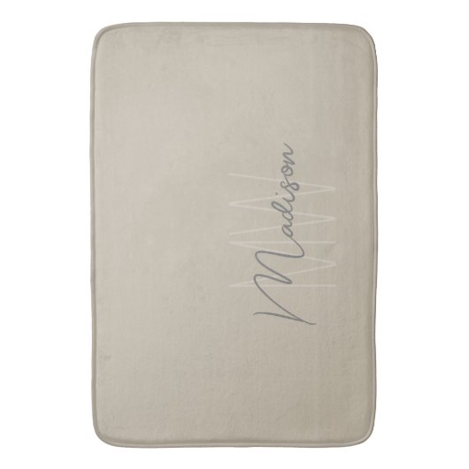 Moderne Minimalistische Monogramm Beige Skriptbeze Badematte (Vorderseite Vertikal)