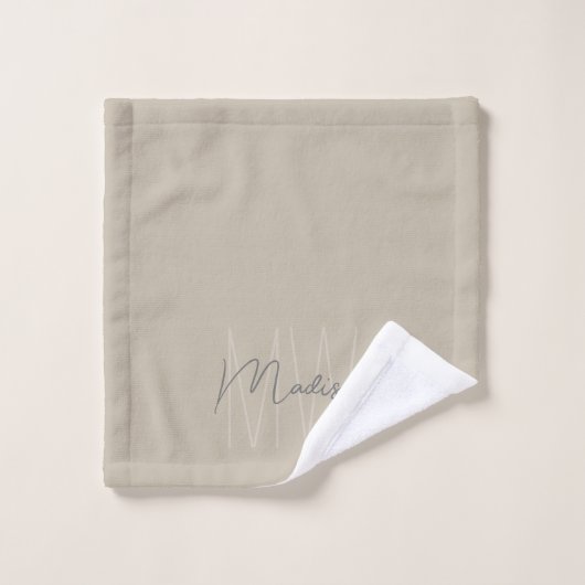 Moderne Minimalistische Monogramm Beige Skriptbeze Badhandtuch Set (Waschlappen)