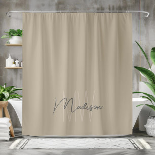 Moderne Minimalistische Monogramm Beige Skriptbeze Duschvorhang
