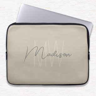 Moderne Minimalistische Monogramm Beige Skriptbeze Laptopschutzhülle