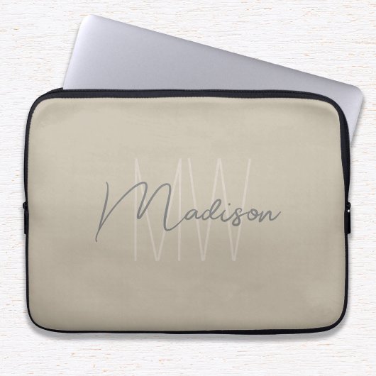 Moderne Minimalistische Monogramm Beige Skriptbeze Laptopschutzhülle