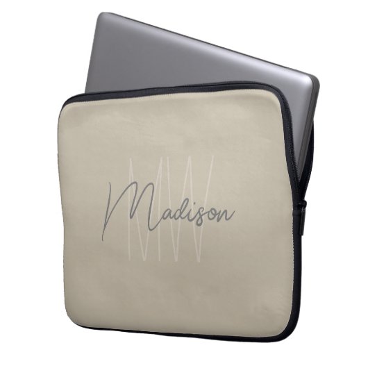 Moderne Minimalistische Monogramm Beige Skriptbeze Laptopschutzhülle (Vorderseite Links)