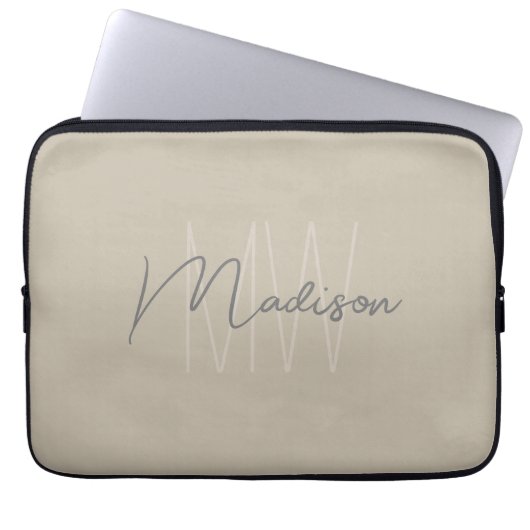 Moderne Minimalistische Monogramm Beige Skriptbeze Laptopschutzhülle (Vorderseite)