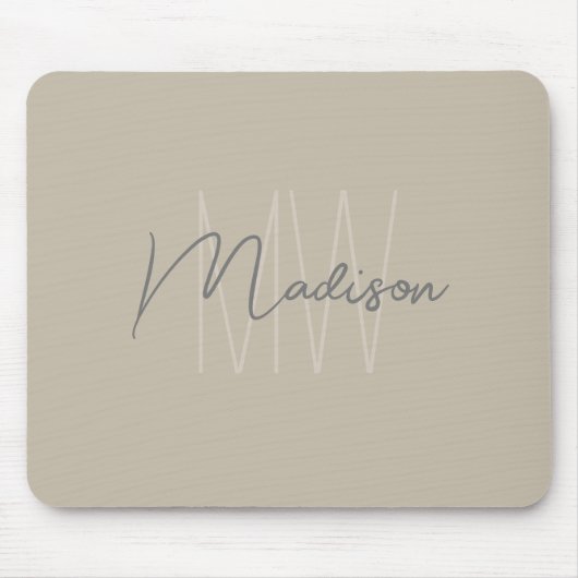 Moderne Minimalistische Monogramm Beige Skriptbeze Mousepad (Vorne)