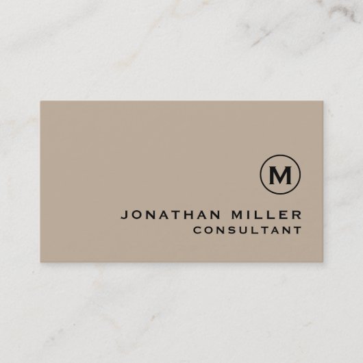 Moderne Minimalistische Monogramm-Beige Visitenkarte (Vorderseite)
