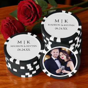 Moderne Minimalistische Monogramm-Foto-Hochzeit Pokerchips
