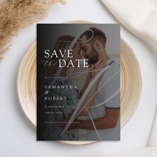 Moderne Minimalistische Monogramm-Foto-Hochzeit Save The Date