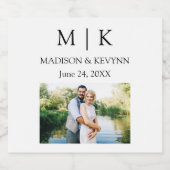 Moderne Minimalistische Monogramm-Foto-Hochzeit Schaumweinetikett (Einzelnes Label)