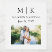 Moderne Minimalistische Monogramm-Foto-Hochzeit Weinetikett (Einzelnes Label)