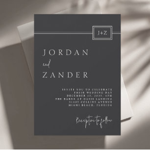Moderne Minimalistische Monogramm-Hochzeit Einladung