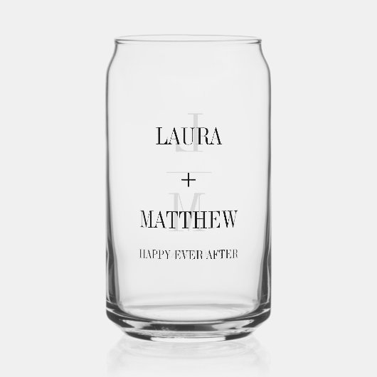 Moderne Minimalistische Monogramm-Hochzeit Elegant Dosenglas (Vorderseite)