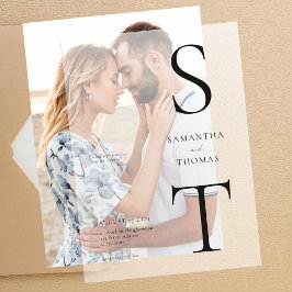 Moderne Minimalistische Monogramm-Hochzeit Pergament Einladungen