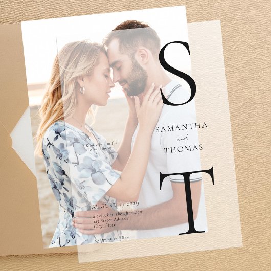 Moderne Minimalistische Monogramm-Hochzeit Pergament Einladungen