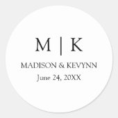 Moderne Minimalistische Monogramm-Hochzeit Runder Aufkleber (Vorderseite)