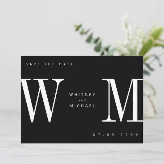 Moderne Minimalistische Monogramm-Hochzeit Save The Date (Stehend Vorderseite)
