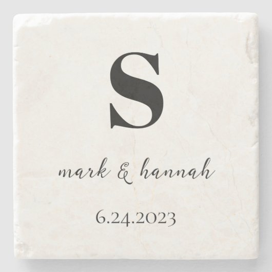 Moderne Minimalistische Monogramm-Hochzeit Steinuntersetzer (Vorderseite)