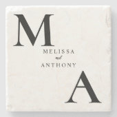Moderne Minimalistische Monogramm-Hochzeit Steinuntersetzer (Vorderseite)