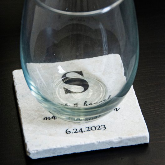 Moderne Minimalistische Monogramm-Hochzeit Steinuntersetzer