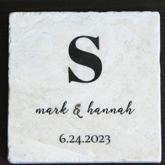 Moderne Minimalistische Monogramm-Hochzeit Steinuntersetzer