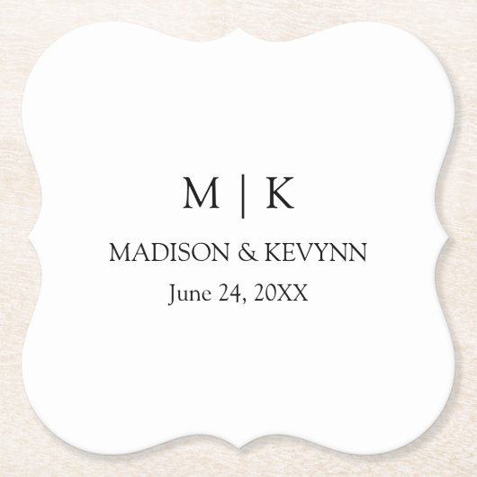 Moderne Minimalistische Monogramm-Hochzeit Untersetzer (Vorderseite)