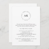 Moderne Minimalistische Monogramm-Hochzeitstile Begleitkarte (Vorne/Hinten)