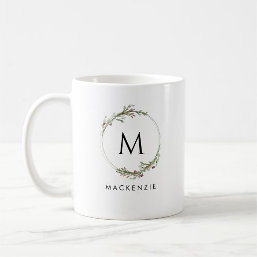 Moderne minimalistische Monogramm-Kranz-Kaffeetass Kaffeetasse (Links)