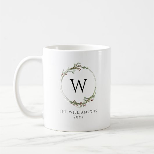 Moderne minimalistische Monogramm-Kranz Kaffeetasse (Links)