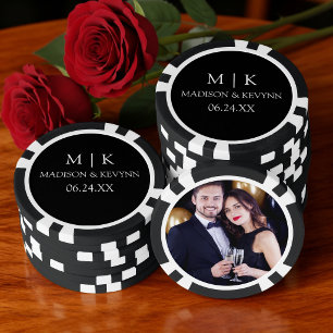 Moderne minimalistische Monogramm-Paar-Foto-Hochze Pokerchips