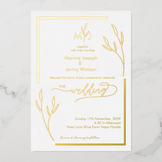 Moderne minimalistische Monogramm-Randgestaltung m Folieneinladung (Vorderseite)