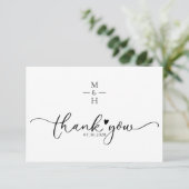 Moderne minimalistische Monogramm-Script-Herz-Hoch Dankeskarte (Stehend Vorderseite)