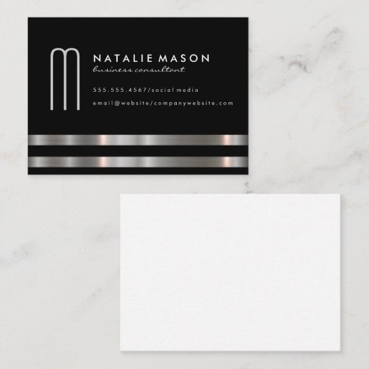 Moderne Minimalistische Monogramm-Silberschneide Visitenkarte (Vorne/Hinten)