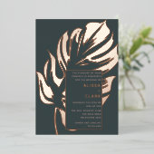 Moderne Minimalistische Monstera Leaf Wedding Fo Folieneinladung (Stehend vorne)