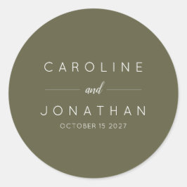 Moderne Minimalistische, moosgrüne Hochzeit Runder Aufkleber