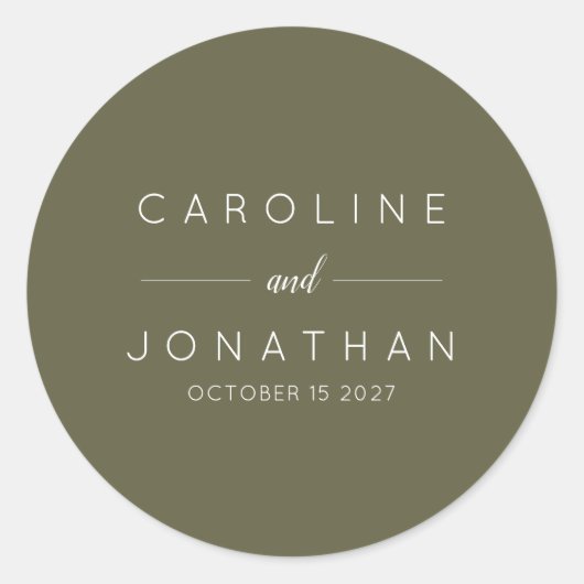 Moderne Minimalistische, moosgrüne Hochzeit Runder Aufkleber (Vorderseite)