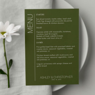 Moderne Minimalistische Moosgrüne Hochzeitsempfehl Menükarte