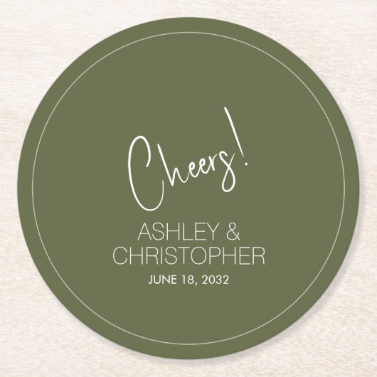 Moderne Minimalistische Mooshochzeit Runder Pappuntersetzer (Vorderseite)