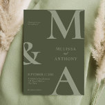 Moderne Minimalistische Moss Green Wedding Einladung<br><div class="desc">Moderne Minimalistische Moosgrüne Hochzeitseinladung. Enthält fett formatierte Monogramm-Typografie und minimales grafisches Design. Personalisieren Sie Text mit allen Details Ihres besonderen Tages.</div>