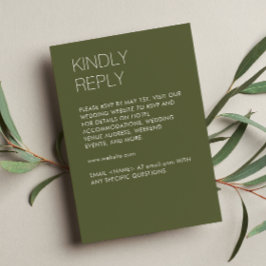 Moderne Minimalistische Moss Green Wedding RSVP Karte