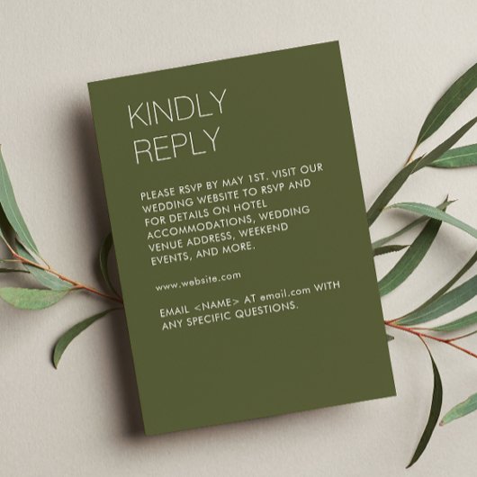 Moderne Minimalistische Moss Green Wedding RSVP Karte
