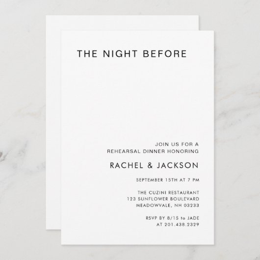 Moderne Minimalistische Nacht vor dem Probe Einladung (Vorne/Hinten)