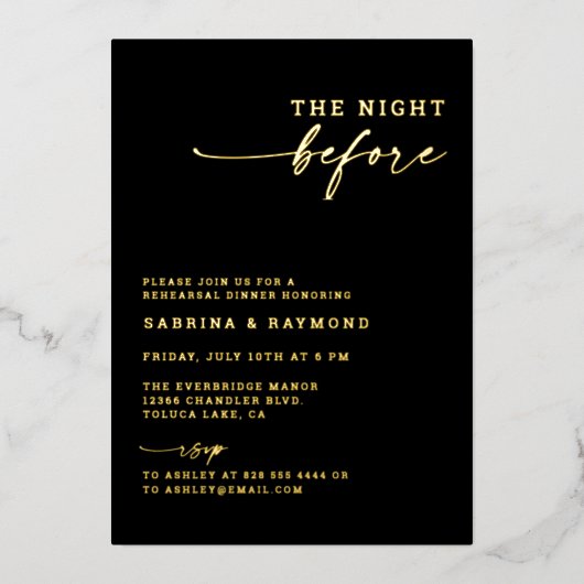 Moderne Minimalistische Nacht vor dem Probe Folieneinladung (Vorderseite)