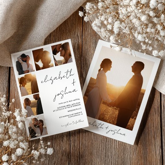 Moderne Minimalistische Namen 7-Foto Grid Wedding Einladung