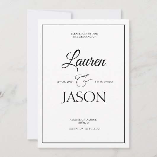 Moderne Minimalistische Namen Kalligraphie Black Einladung (Vorderseite)