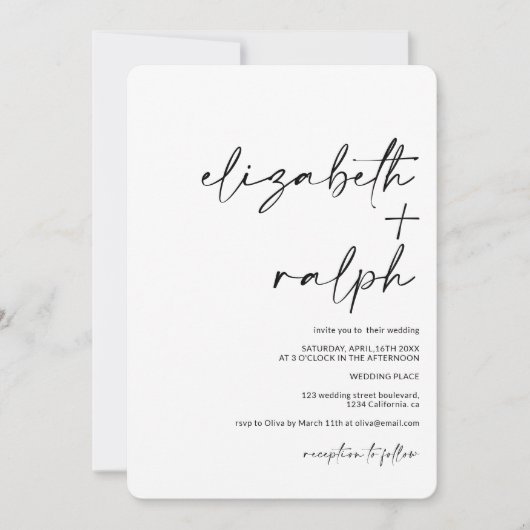 Moderne minimalistische Namen kalligraphische schw Einladung (Vorderseite)